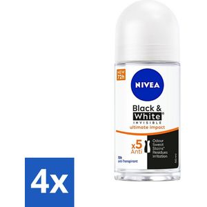 4 x NIVEA - Deodorant Roller - Zwart & Wit Ultieme Impact - 72 Uur Anti-Transpirant - 50 ml - NIVEA Deodorant - Anti-transpirant - Deodorant Roller - Anti-vlekkentechnologie - 72 Uur Bescherming