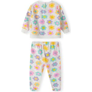 Minoti - jogging set - meisjes - wit - bloemen - maat 74/80