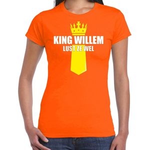 Koningsdag t-shirt King Willem lust ze wel met kroontje oranje - dames - Kingsday outfit / kleding / shirt S