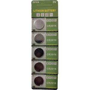 CR2016 Lithium Knoopcel Batterij 3V - Energiebron voor Kleine Elektronische Apparaten - Blister - 5 Stuks