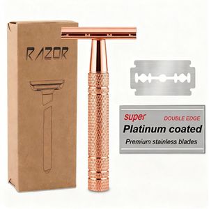 Namajunas - Safety Razor - Veiligheidsscheermes - Klassiek Scheermes voor Mannen en Vrouwen - Duurzaam Scheren - Zero Waste - Double Edge - 30 RVS Scheermesjes - Roze gouden kleur