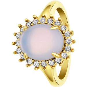 Lucardi Dames vintage ring met bloem opaal – Maat 57 – 18mm - Ring - Cadeau - Moederdag - Staal goldplated - Goudkleurig