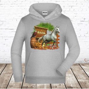 Lichtgrijze hoodie met paard -James & Nicholson-98/104-Hoodie meisjes