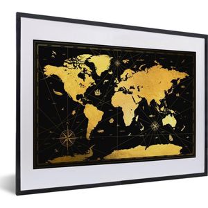 Fotolijst incl. Poster - Wereldkaart - Goud - Zwart - Luxe - 40x30 cm - Posterlijst