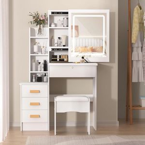 Elegant IJdelheidsbureau met Verlichte Spiegel en Opbergruimte voor Make-up