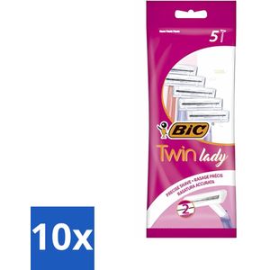 10 x Bic - Twin Lady - Scheermesjes - Dubbel Mesje - Wegwerpmesjes - 5 Scheermesjes - Scheermesjes Twin Lady - Antislip Grip - Scheermesjes Onder De Douche
