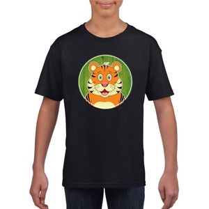 Kinder t-shirt zwart met vrolijke tijger print - tijgers shirt - kinderkleding / kleding 122/128