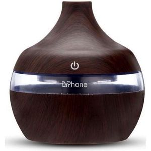 DrPhone MINI Ultrasone Luchtbevochtiger - Humidifier - Verwisselbare Aroma Essentiële Olie Diffuser met 7 kleuren Ledlicht - Darkwood