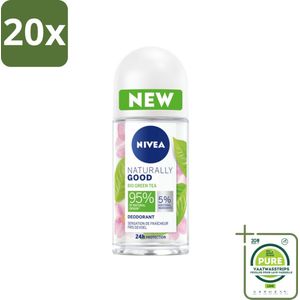 20 x NIVEA - Deodorant Roller - Natuurlijk Goed Groene Thee - Fris Gevoel - 24 Uur Lang Werkend - 50 ml - Grootverpakking - NIVEA Deodorant - Natuurlijke Deodorant - Deodorant Groene Thee - Aluminiumvrije Deodorant - Vegan Deodorant