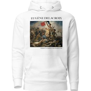 Eugène Delacroix 'Vrijheid leidt het volk' (""Liberty Leading the People"") Beroemd Schilderij Hoodie | Unisex Premium Kunst Hoodie | Wit | XXL