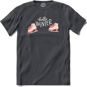 Hello Winter Pink | Schaatsen - Winter - Ice Skating - T-Shirt - Unisex - Mouse Grey - Maat XL