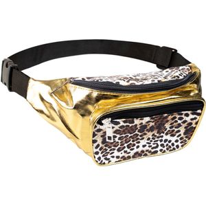 Heuptas - Fanny pack - Festival tasje - Moneybelt - 30 x 14 cm - 2 vakken - Panterprint - Goud/bruin