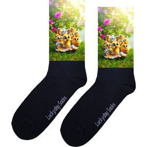Kuikens - Opkikker - Grappige sokken - Beterschap - Valentijns cadeau - Verjaardag cadeau - Kerst cadeau - Grappige sokken - Leuke sokken - Vrolijke sokken - Kerst sokken - Kip - Haan - Vaderdag - Moederdag - Print sokken - Socks maken Happy - 37-44