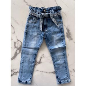 Meisjes jeansbroek | Spijkerbroek | Skinny jeans | Lange broek voor meisjes 75% katoen, 24% Polyester, 1% Elastaan | Spijkerbroek blauw met een glitter band, verkrijgbaar in de maten 104/4 t/m 164/14