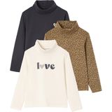 Vertbaudet Set van 3 t-shirts met rolkraag voor meisjes