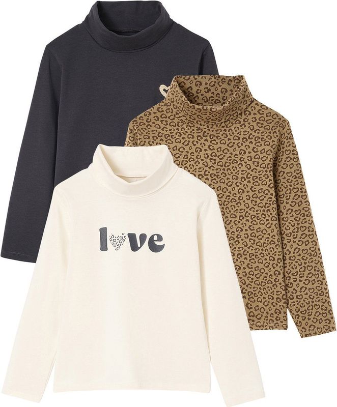 Vertbaudet Set van 3 t-shirts met rolkraag voor meisjes