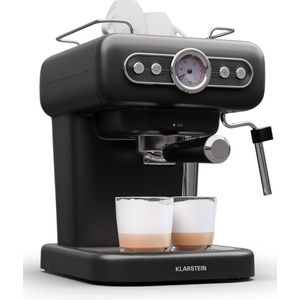 Klarstein Espresso Portafilter Machine met Melkopschuimer - 1 -2 L Retro Mini Espresso Machine met Portafilter - 950 W Klein Koffiezetapparaat - Roestvrij Staal Koffiezetapparaat voor Cappuccino - Zwart