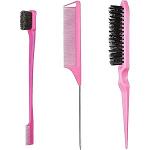 Allecto plus - 3-delige haarstyling set met dubbele randkam en haarknip (roze)