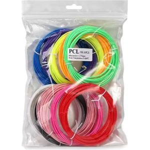 [filament 3d pen] [PCL filamenten] [10 verschillende kleuren] [5m per kleur] [totaal 50m filament] [laag temperatuur 60-90 graden Celsius]