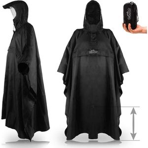 Regenponcho met ritssluiting en kijkvenster - unisex voor volwassenen - zwart - instelbare lengte