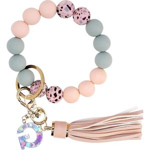 HTML Content Sleutelhanger voor Meisjes - Initiale Letters Dames Armband - Autosleutel Armband - Siliconen Parels Polsen Sleutelketting .