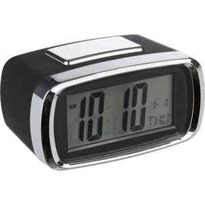 Atmosphera Tafelklok/wekker/alarmklok Snooze - zwart/zilver - kunststof - 10 x 6 cm - Digitaal/LED - batterij voeding