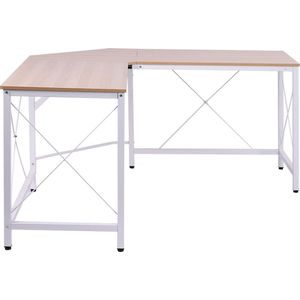 HOMCOM Computertafel L-vormig hoekbureau MDF naturel / zwart hoekbureau 836-122