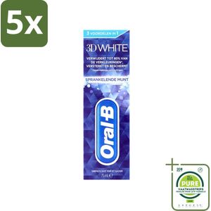5 x Oral-B - 3D White - Tandpasta - Sprankelende Munt - 75 ml - Grootverpakking - Tandpasta - Whitening - Stralend Wit - Frisse Adem - Fluoride
