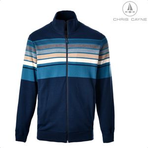 Chris Cayne heren vest - maat M - navy/zand/offwhite/petrol - ingebreide streep - vest met rits - steekzakken