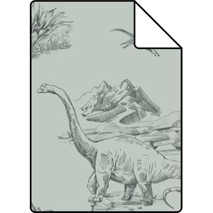 Proefstaal ESTAhome behang dinosaurussen vergrijsd zeegroen - 139556 - 26,5 x 21 cm
