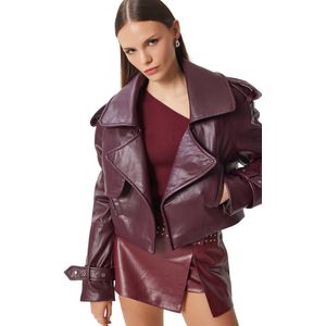 Happinessistanbul Dames Zwarte Oversize Faux Leren Jas Oh00059