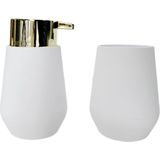 Badkamer set Nude – Zeeppompje & Beker – Wit/Goud