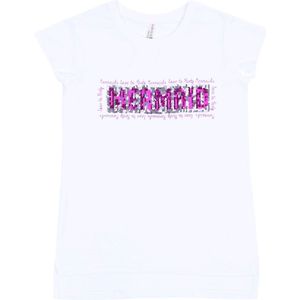 Wit T-shirt met pailletten - Mermaid Party / 128 cm
