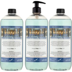 Body & Hair Hammam Herbal 1 Liter - met gratis pomp - set van 3 stuks - 2 in 1 voor lichaam en haar.
