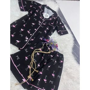 Dames Pyjama- Luxe Pyjamaset- Nachtkleding- Homewear- Korte Mouw / Korte Broek Zwart Maat M