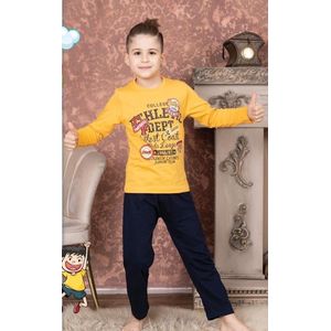 Jongen Pyjama - Pyjamaset - Katoen - Geel / Zwart - Football Champs - 4021 - 3-4 jaar