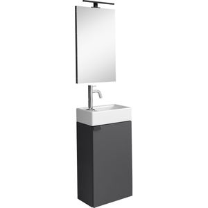 Badplaats Toiletmeubel Apollo LED 40 x 22 cm - Antraciet - Fonteinmeubel met Wastafel en Spiegel