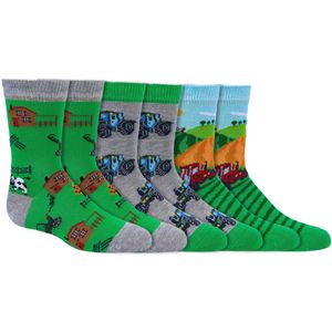 Kindersokken | Grappige sokken | Print: Tractor | Kleur: Groen | Maat: Diverse maten | 6 paar