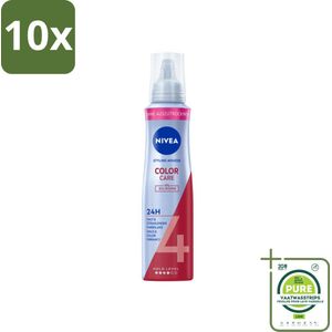 10 x NIVEA – Haarmousse – Color Care & Protect – 150 ml - Grootverpakking - Haarkleur Bescherming - Haarmousse - Panthenol - Vitamine B3 - Heat Activated Care Technology