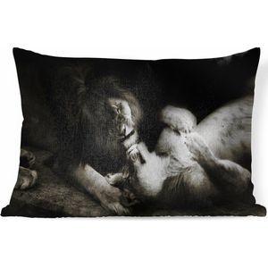 Sierkussens - Kussen - Een leeuw en een leeuwin samen - zwart-wit - 60x40 cm - Kussen van katoen