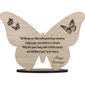 Vlinder verjaardag - houten wenskaart - kaart van hout - Happy Birthday - cadeau - gepersonaliseerd - 17.5 x 25 cm