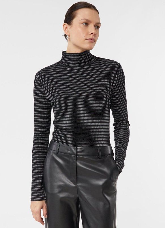 comma - T-Shirt - Glamoureus - Met Hoge Halslijn - Lange Mouwen