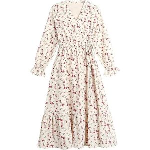 Classy lange tussenseizoen jurk met print - Beige - maat S