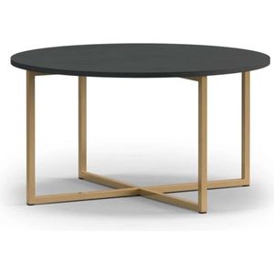 Ronde salontafel met zwarte houtprint - Pula - Ø80 cm - metalen frame - modern woonkamermeubel - Maxi Maja