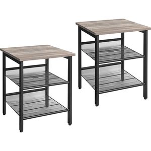 Nachtkastje - Bijzettafel - Bijzettafel industrieel - Sidetable - Salontafel - Set van 2 - 40 x 40 x 50 cm - Grijs - Zwart