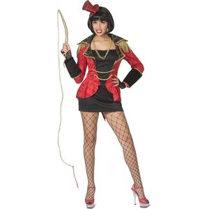 Funny Fashion - Circus Kostuum - Wilde Dompteur Tamme Leeuwen Circus - Vrouw - Rood, Zwart - Maat 36-38 - Carnavalskleding - Verkleedkleding