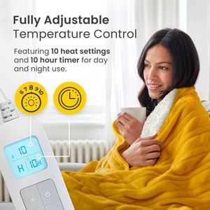 Cosi Home Luxe Warmtedeken - Grote Elektrische Deken van Fleece & Sherpa Wol met 10 Temperatuurstanden, 10-Uurs Timer en Oververhittingsbeveiliging - Digitale Afstandsbediening en Wasmachine Bestendig - Mosterd (180x130 cm)