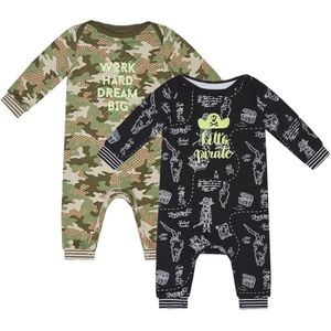 Charlie Choe - 2pack - Zwart - Bruin Boxpak - Salopette - Kruippakje - Babypakje - Jumpsuit - Geboortepakje - Romper - Camo - Piraten - Maat 56