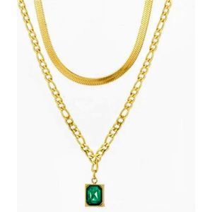 Lucardi - Eve gold plated ketting & hanger met smaragd