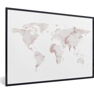 Fotolijst incl. Poster - Wereldkaart - Marmer - Koper - 90x60 cm - Posterlijst